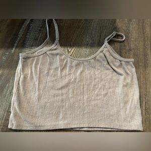 Tan crop top with lace neckline